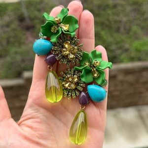 Floral Green Statement Earrings